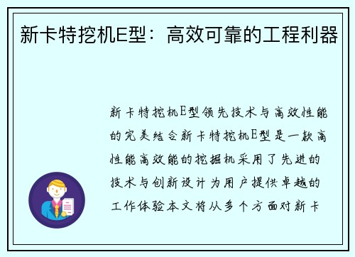 新卡特挖机E型：高效可靠的工程利器